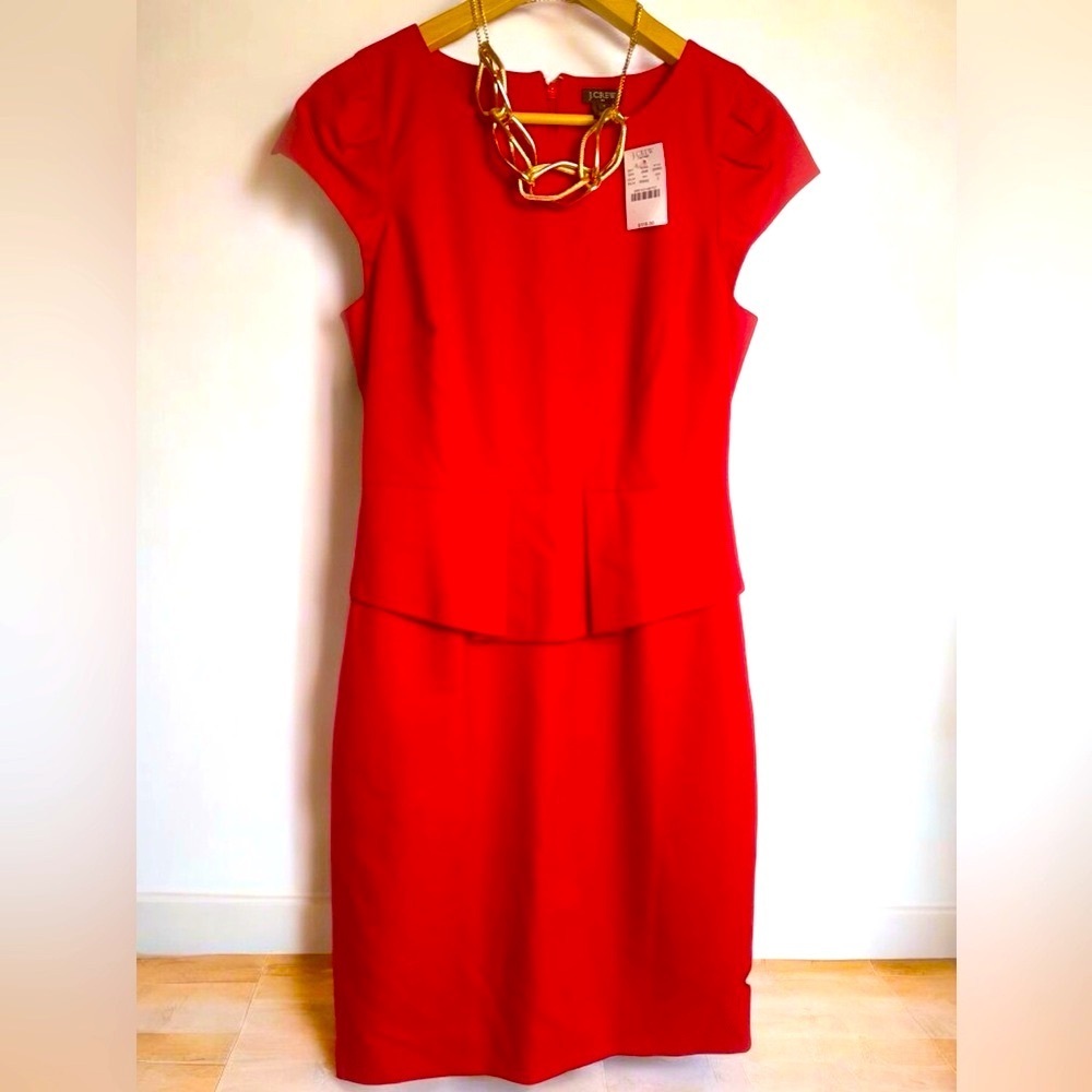 NEW. J. Crew, red dress size: 2 with a waist pleat. - Picture 6 of 10